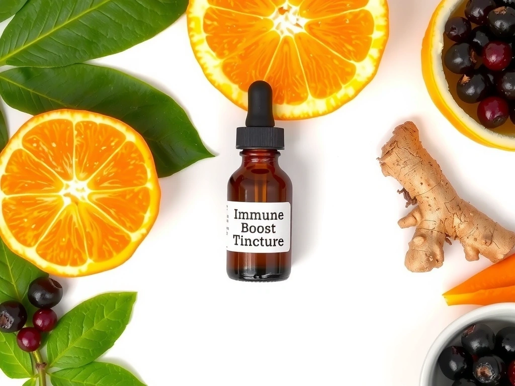 Immune Boost Tincture bottle with vibrant citrus and ginger